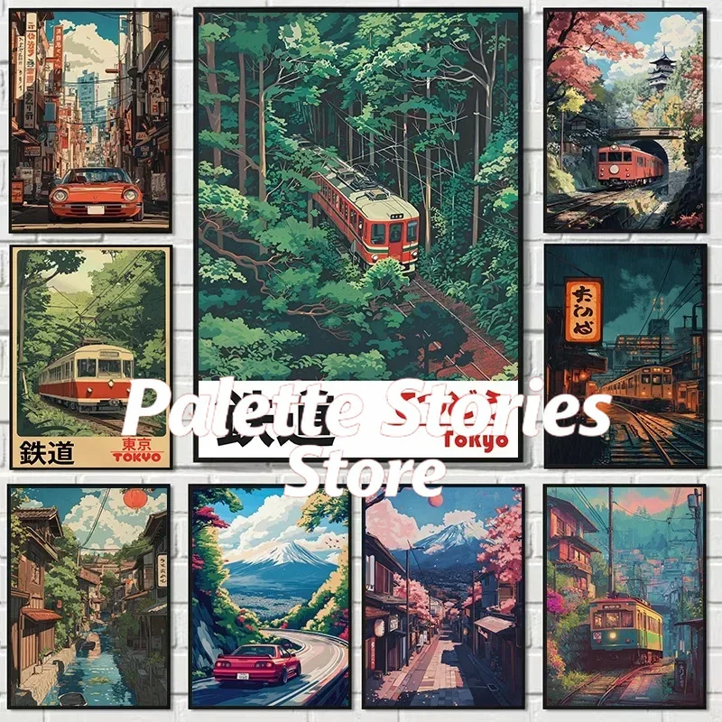 Japanese Tokyo Lifestyle - لوحة زيتية بدون إطار للرسم بالأرقام،