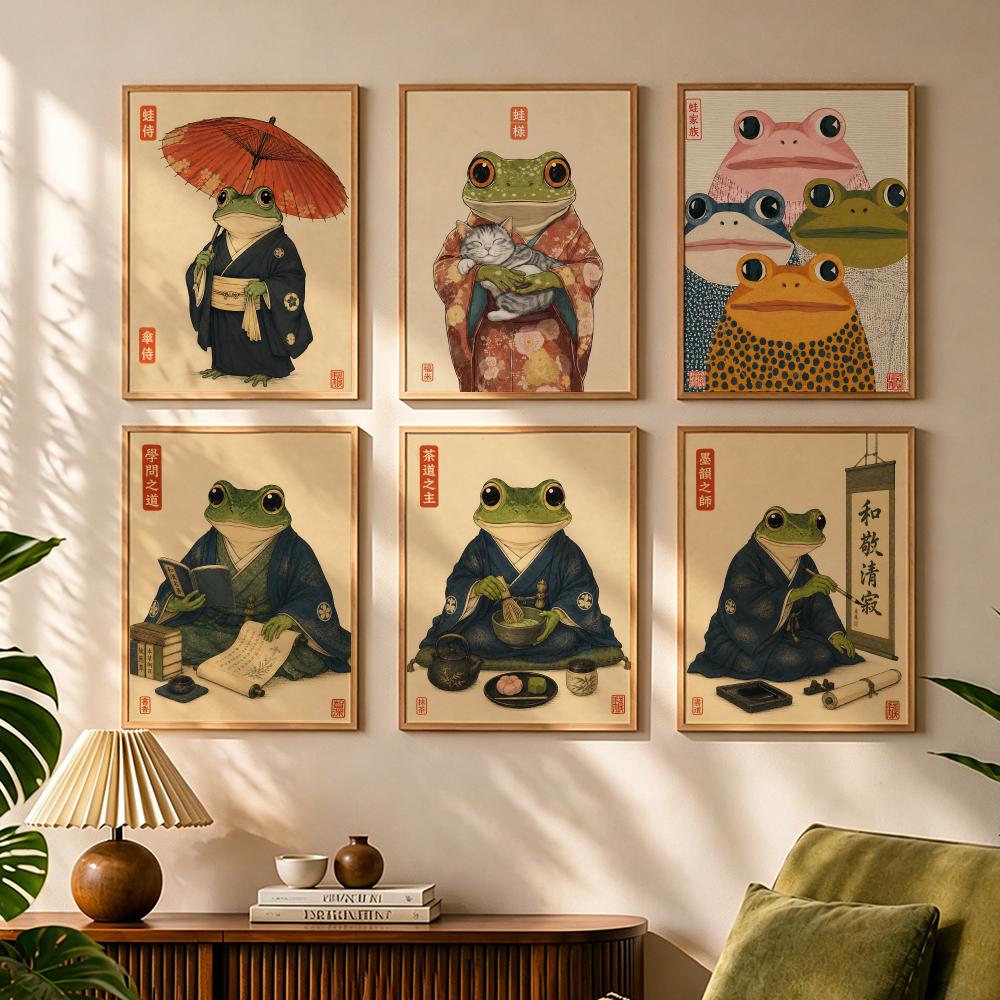 Japanese Culture Lifestyle - لوحة فنية يابانية تصور حياة الضفادع،